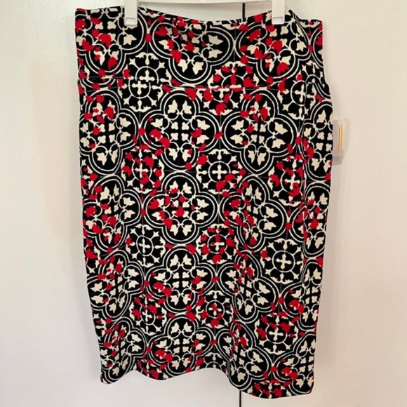 LuLaRoe Black, White, and Pink 'Cassie' Pencil Skirt, New - Picture 2 of 3